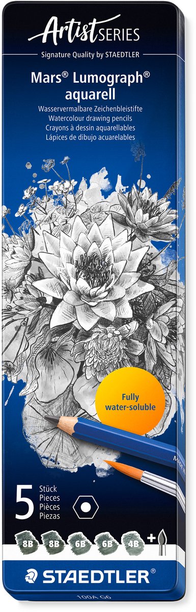 Staedtler - série d'artistes - crayons aquarelle mars lumograph - lot de 6 pièces