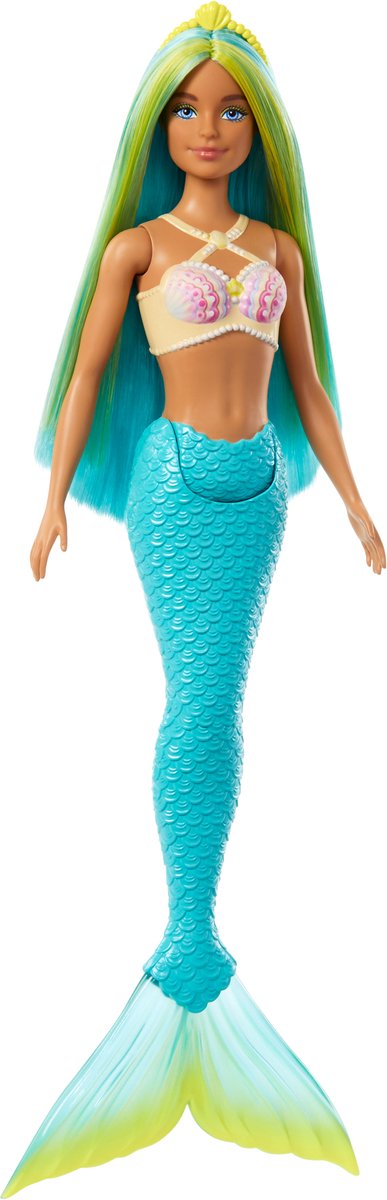Mattel sirène pop aux cheveux bleus et jaunes et turquoise