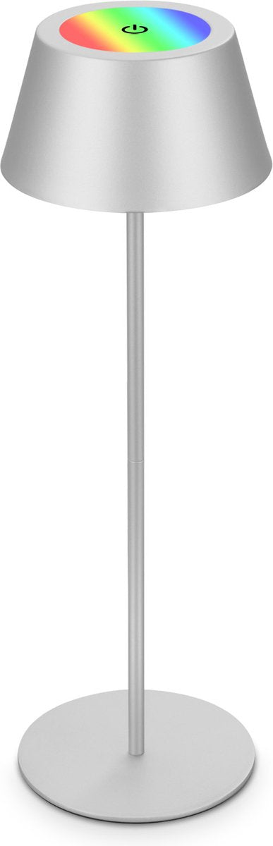 Briloner b.k.licht kiki rgb - lampe de table rechargeable - lampe sans fil - dimmable - pour extérieur et intérieur - USB-C - réglable en hauteur - ø12cm - chrome
