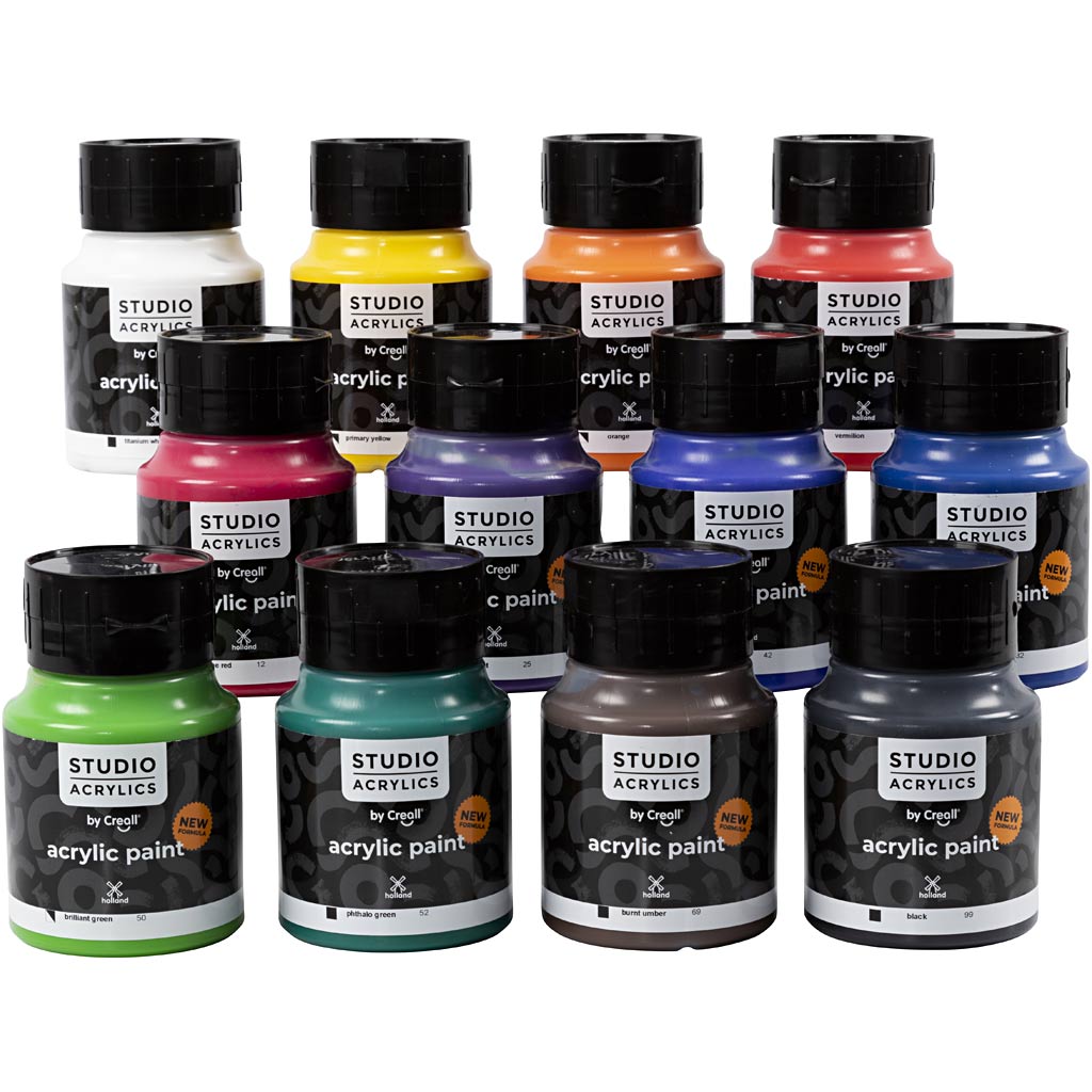 Peinture acrylique Creall Studio, différentes couleurs, 12x500 ml 1 boîte