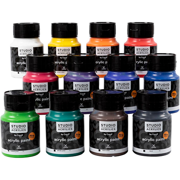 Peinture acrylique Creall Studio, différentes couleurs, 12x500 ml 1 boîte