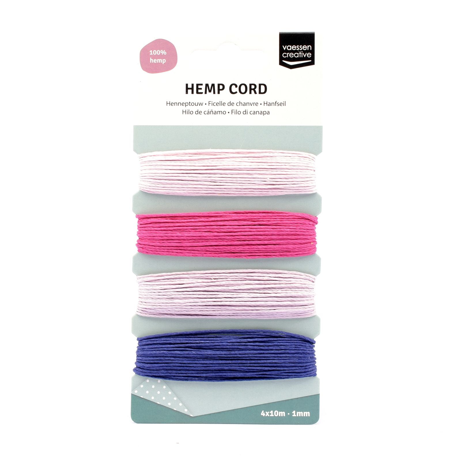 Vaessen creative • assortiment de cordes de chanvre 4x10m violet rose