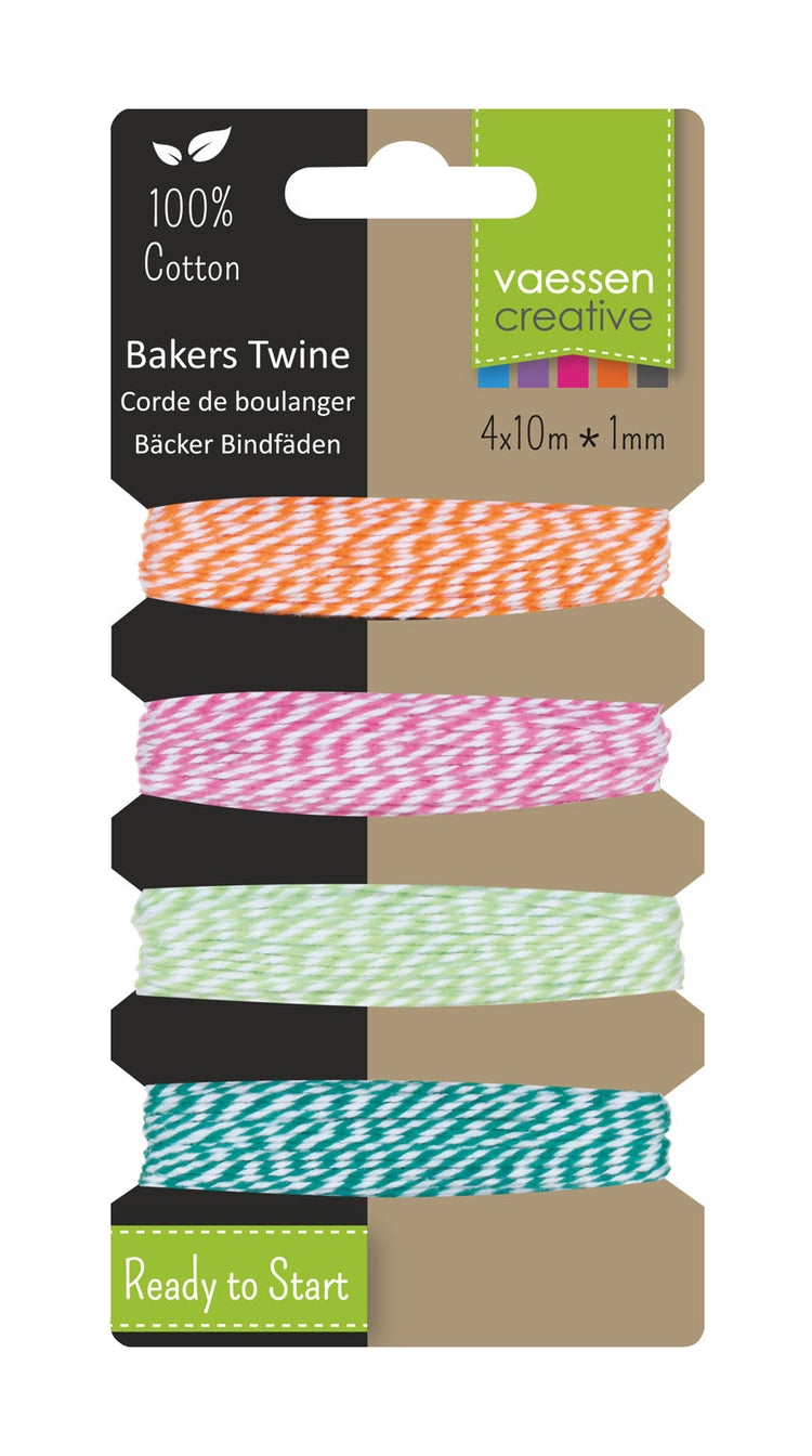 Vaessen creative • ficelle de boulanger 4x10m assortiment orange-rose-vert-turquoise