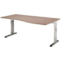 Bureau Bach ergonomique noyer hauteur réglable pied en C 1800x1000x680-760mm marteau