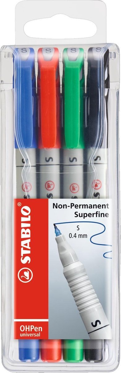 Stabilo ohpen - marqueur effaçable - pointe s universelle 0,4 mm - étui 4 couleurs