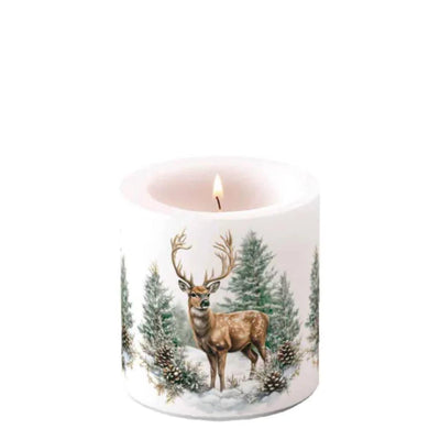 Bougie d'ambiance petit cerf d'hiver blanc dia, 7,5x9cm paraffine