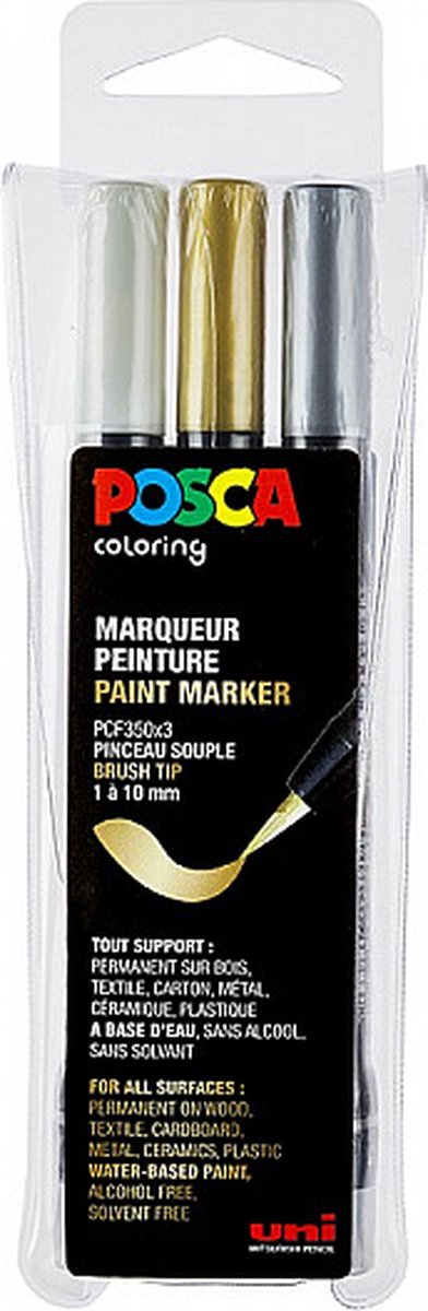 Posca set de marqueurs pcf350 blanc argent or