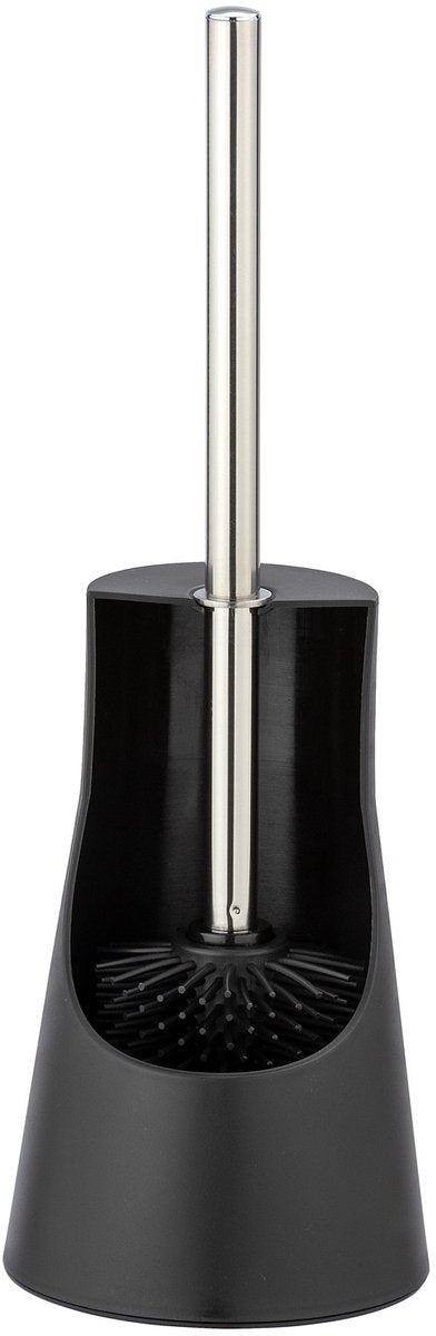Wenko Porte-brosse WC Arese en plastique noir mat avec tête de brosse en silicone - hygiénique et à séchage rapide - Brosse WC avec support - Brosse WC avec support - Brosse WC noire sur pied
