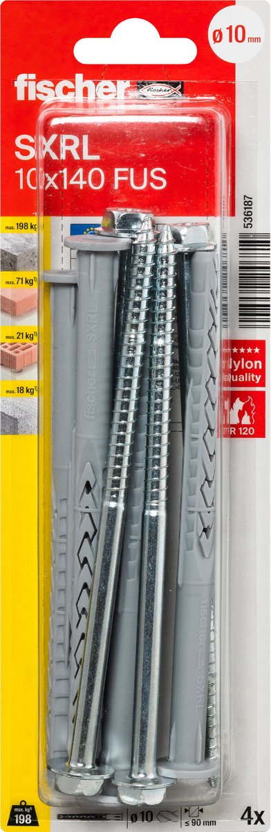 Fischer 536187 sxrl 10 x 140 fus k nv fiche de construction 140 mm 1 jeu(s)