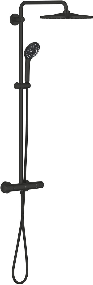 Système de douche Grohe vitalio joy 310 avec robinet thermostatique cooltouch - douche de tête 310 mm et douchette 110 mm avec 3 types de jets - économie d'eau - montage mural - noir mat