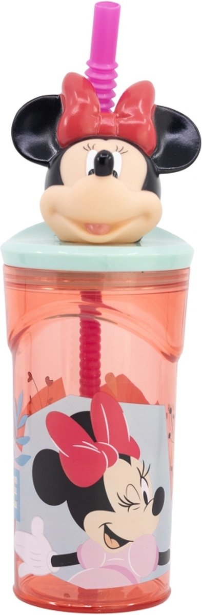Stor Disney's Minnie Mouse gobelet avec paille – 360 ml – réutilisable – avec figurine 3D – sans BPA – gobelet pour enfants à partir de 4 ans – rose transparent