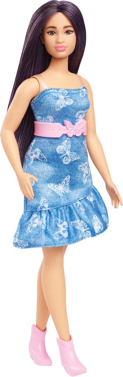 Poupée Barbie fashionista avec des cheveux violets.