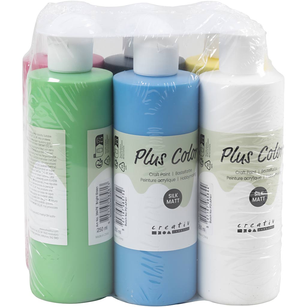 Peinture acrylique Plus color, couleurs primaires, 6x250 ml 1 boîte