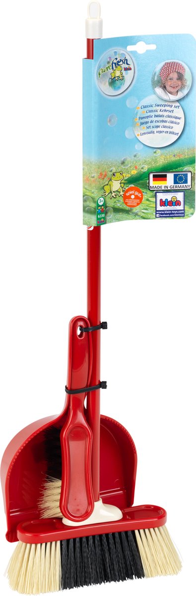 Klein Toys Pure Fresh Classic Ensemble de balayage - Pelle, pelle et balai - Manche de 61,5 cm de long - Rouge