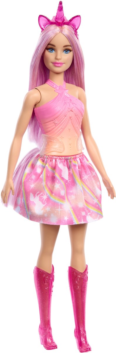 Poupée de licorne Mattel avec cheveux roses et tenue colorée