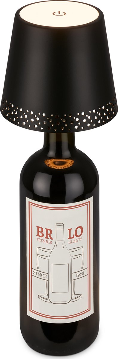 Briloner flaska - lampe de table LED rechargeable - bouchon bouteille - dimmable avec toucher - pour intérieur et extérieur - sans fil - noir - ø11x9 cm