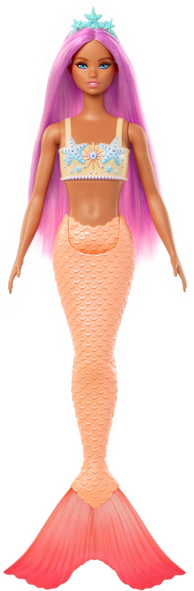 Mattel sirène pop avec des cheveux roses et une queue orange douce