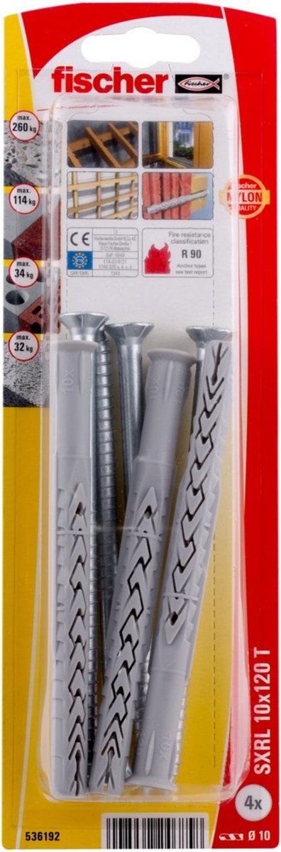 Fischer sxrl 10 x 120 t k nv cheville de construction 120 mm 536192 1 jeu(s)