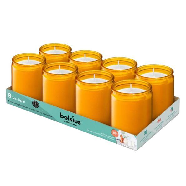 Bolsius prof star light verre ambre (8 pièces)