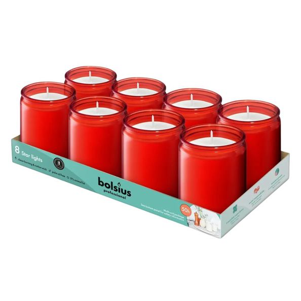 Bolsius prof star light verre rouge (8 pièces)