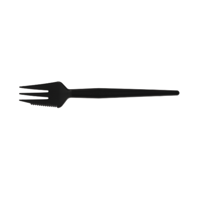 Fourchette à snack réutilisable avec tranchant 130mm noir (1000 pièces)