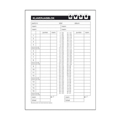 Basic ScoreBlok Klaverjassen 5 blocs de 50 feuilles