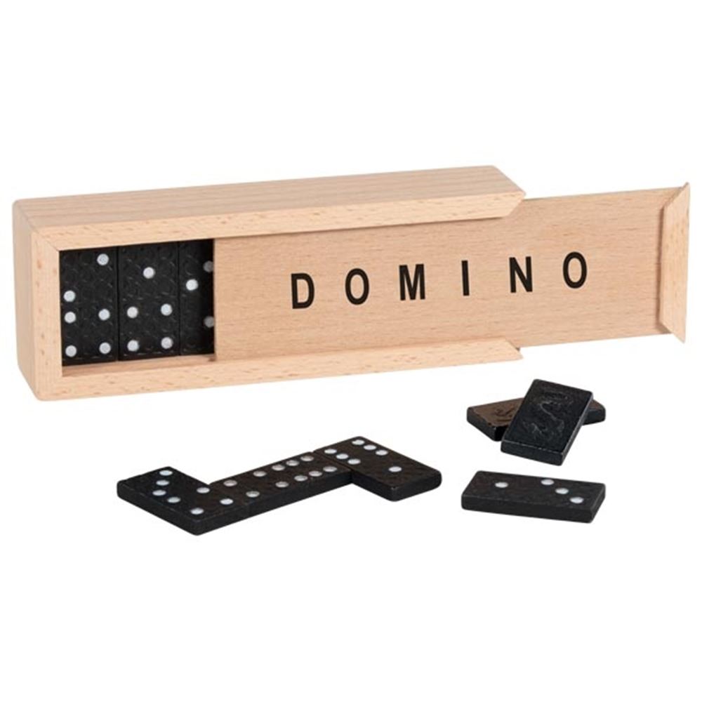 Jeu de dominos dans une boîte en bois. 3,8x1,9cm. 2