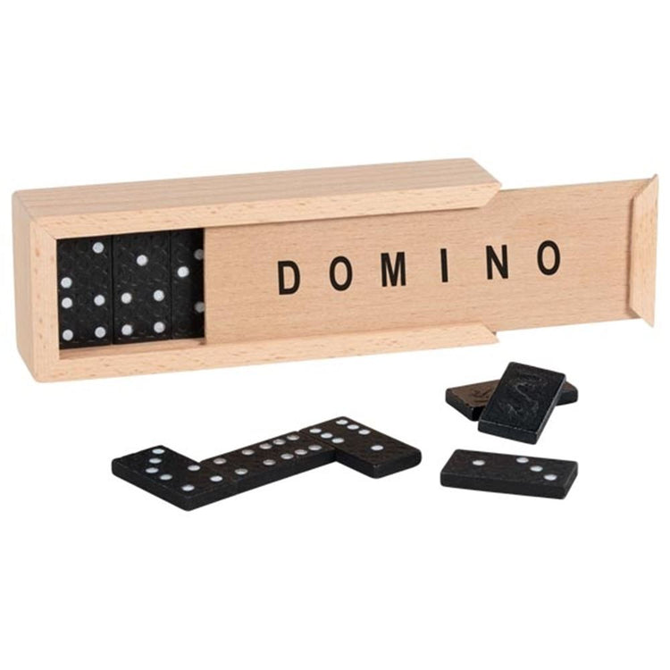 Jeu de dominos dans une boîte en bois. 3,8x1,9cm. 2