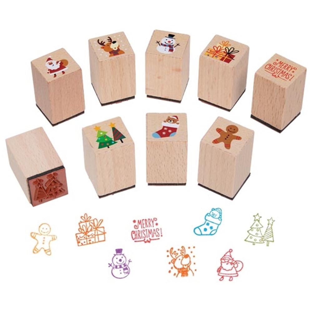 Timbres en bois de Noël. 8 motifs. 3+