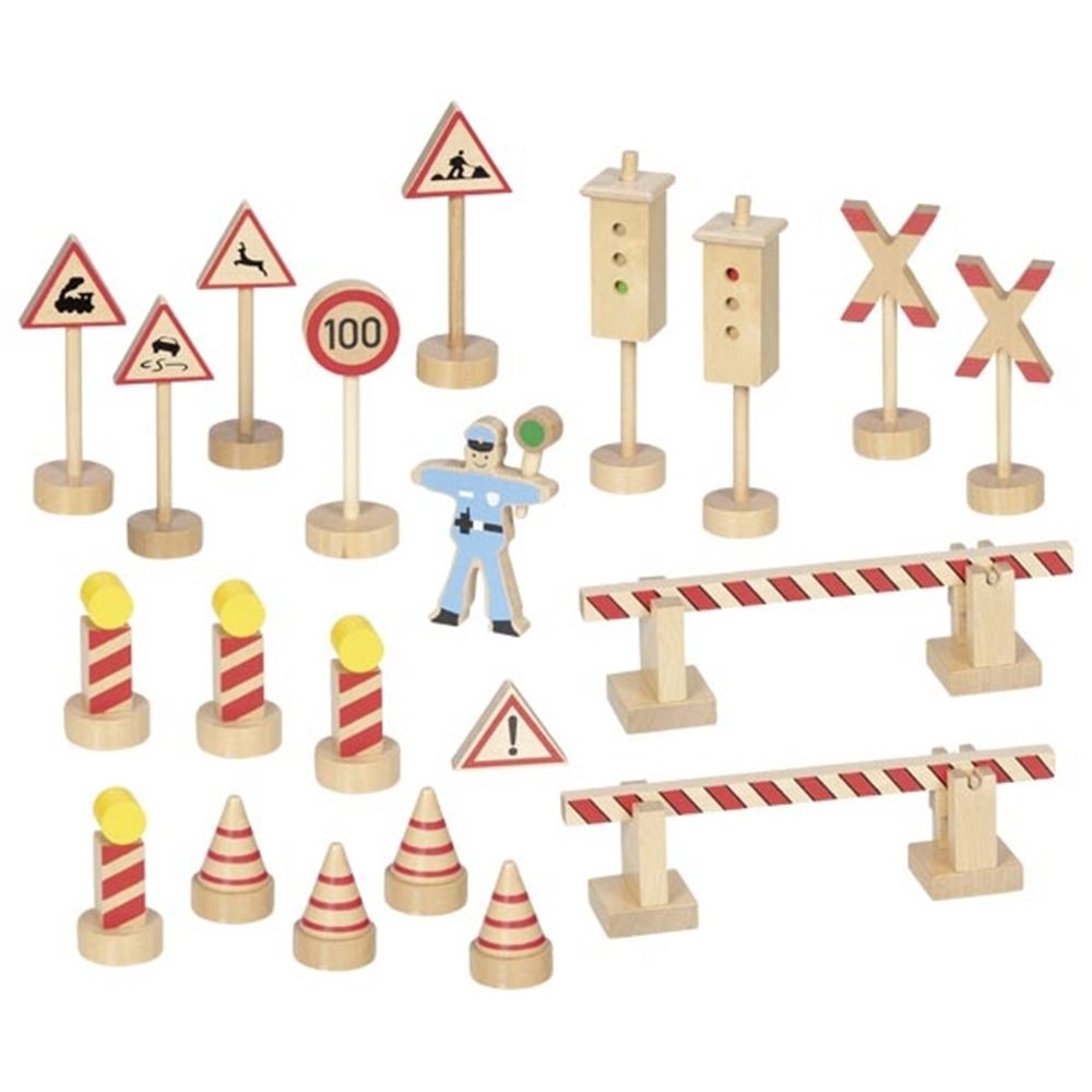 Ensemble de panneaux de signalisation en bois Goki - 21 pièces.