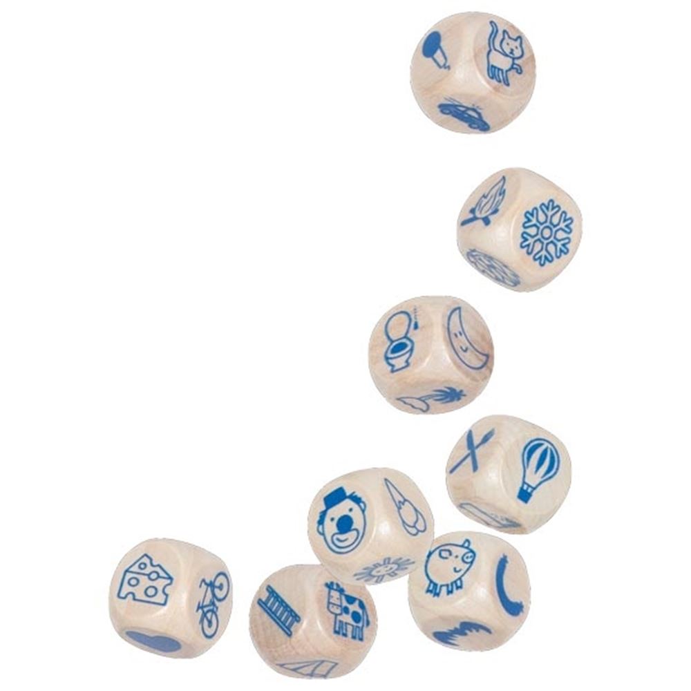 Jeu de dés Goki - histoires - 9 dés en bois - en boîte métal - 6 ans