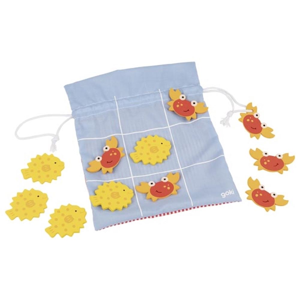 Goki tic tac toe - bois - 10 pièces - dans un sac de voyage en coton - 5 ans