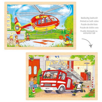 Puzzle en bois Goki - hélicoptère et camion de pompiers - 24 pcs.
