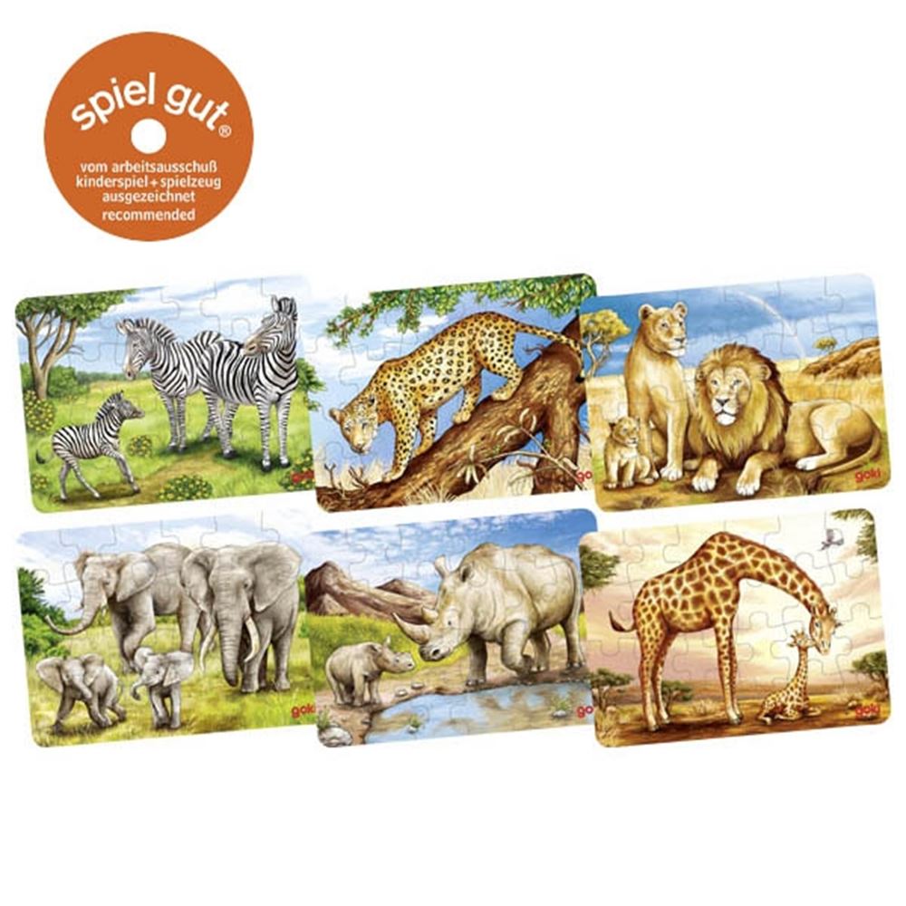 Goki en bois mini puzzle des animaux sauvages