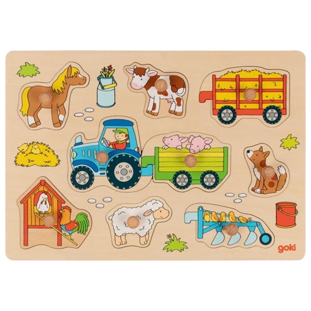 Tracteur puzzle bouton avec remorques. 9 parties