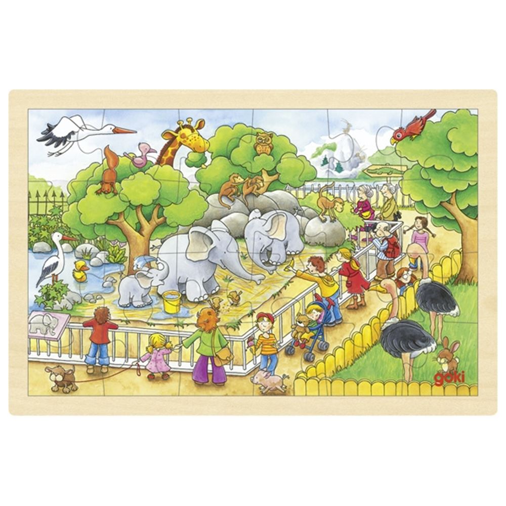 Goki Wooden Jigsaw Puzzle Visite au zoo, 24SE.