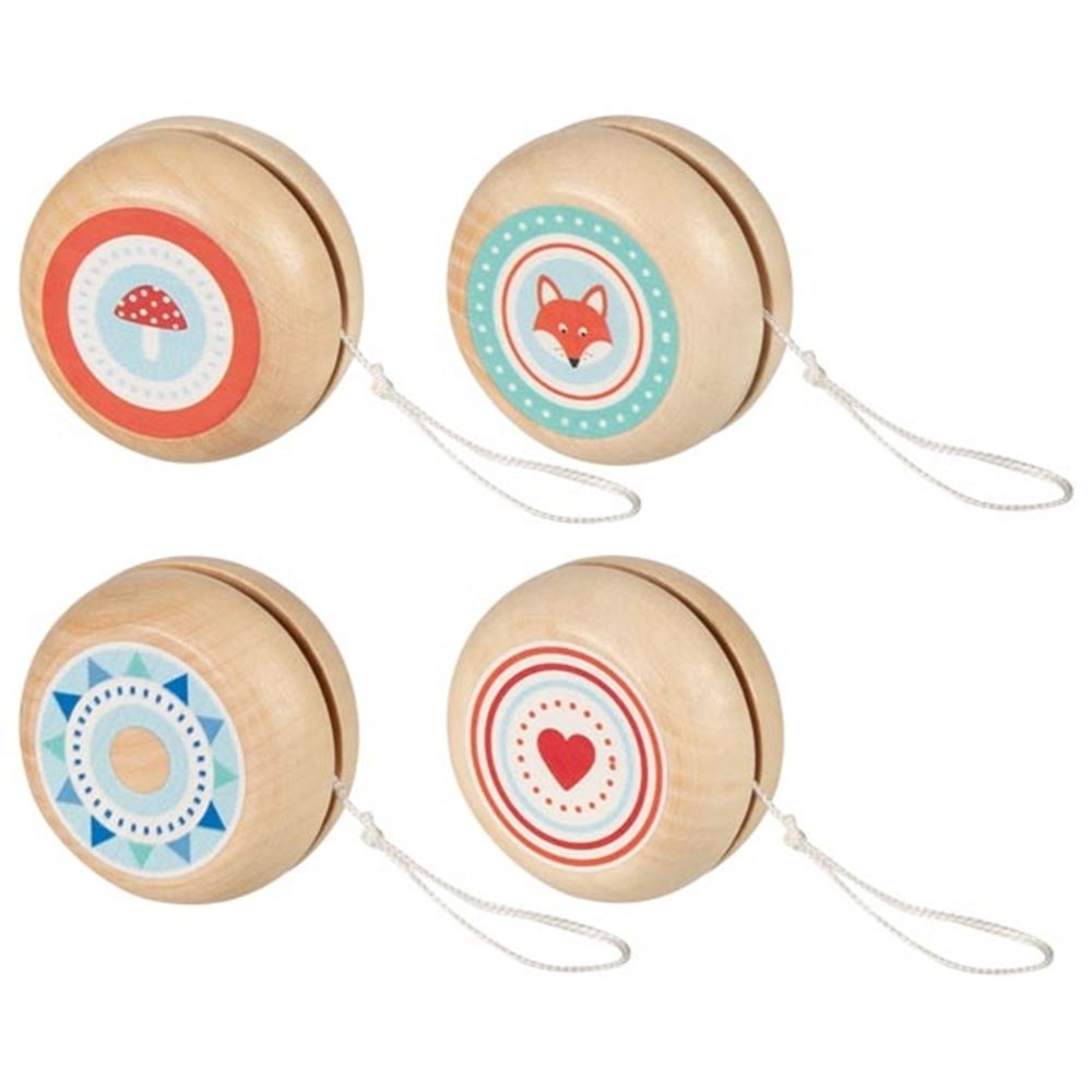 Yo-yos en bois nature. 4,8 cm. 4 motifs