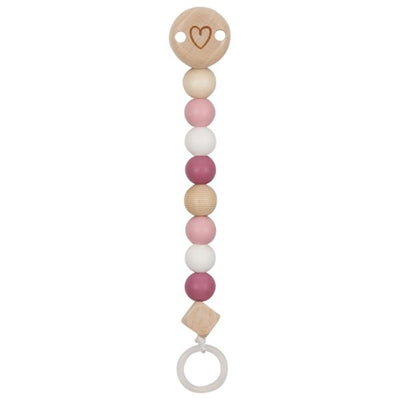Goki Wooden Pacificier Chain Heart Pink