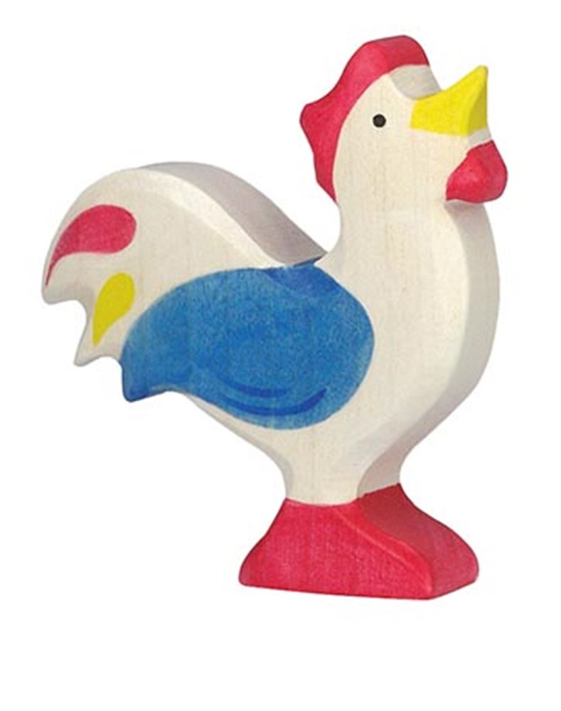 Holztiger rooster, blue. 7,5 cm