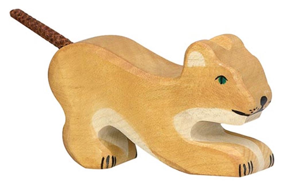 Lion Holztiger, petit, jouant. 8cm.