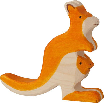 Kangourou Holztiger avec ses petits. 15 cm.