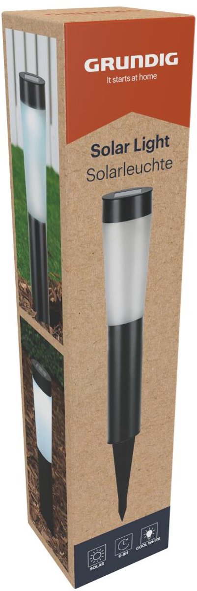 Lampe de jardin solaire Grundig - éclairage de jardin avec piquet - lumière LED blanc froid - protection contre les éclaboussures IP44 - durée de combustion 6-8 heures - 75,5 cm - noir