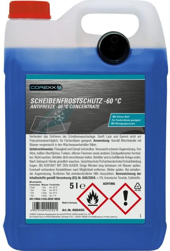 Corexx antigel protection pare-brise antirouille 5 l -60 degrés