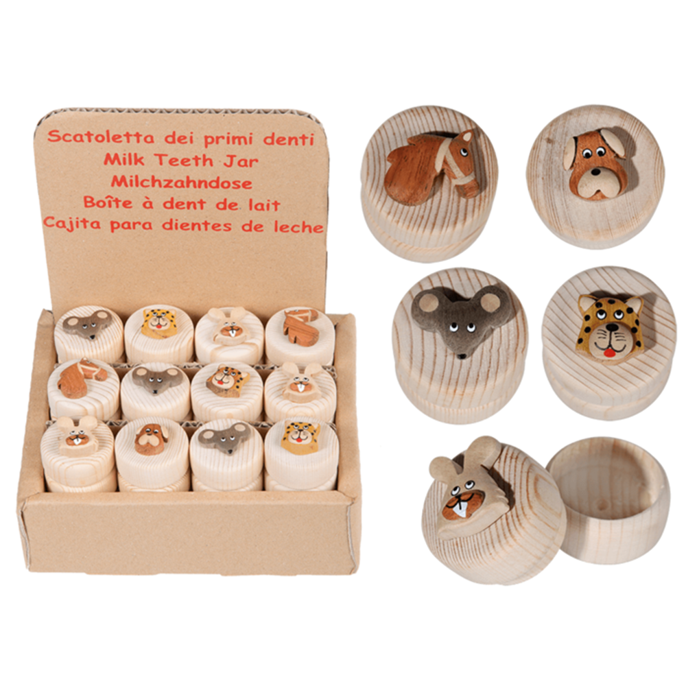Boîte à dents de bébé en bois Dsp. 5 assortiments.