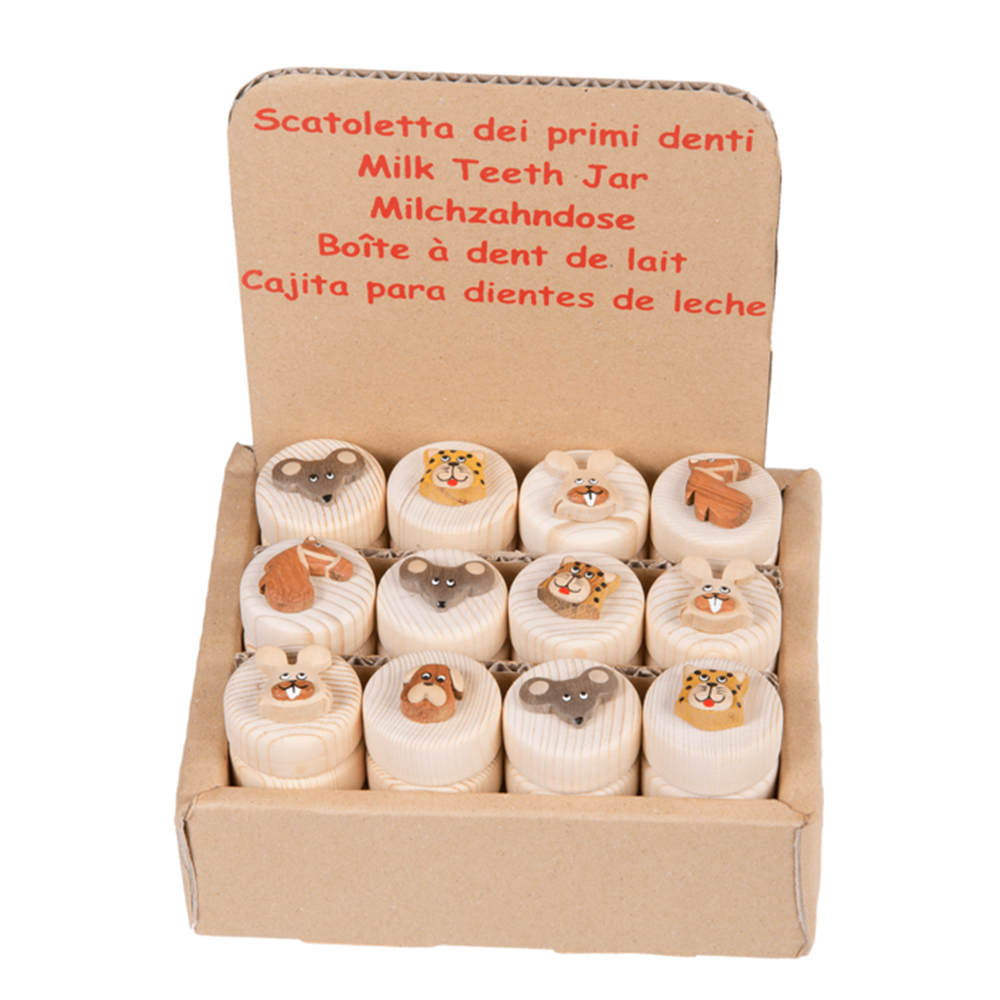 Boîte à dents de bébé en bois Dsp. 5 assortiments.