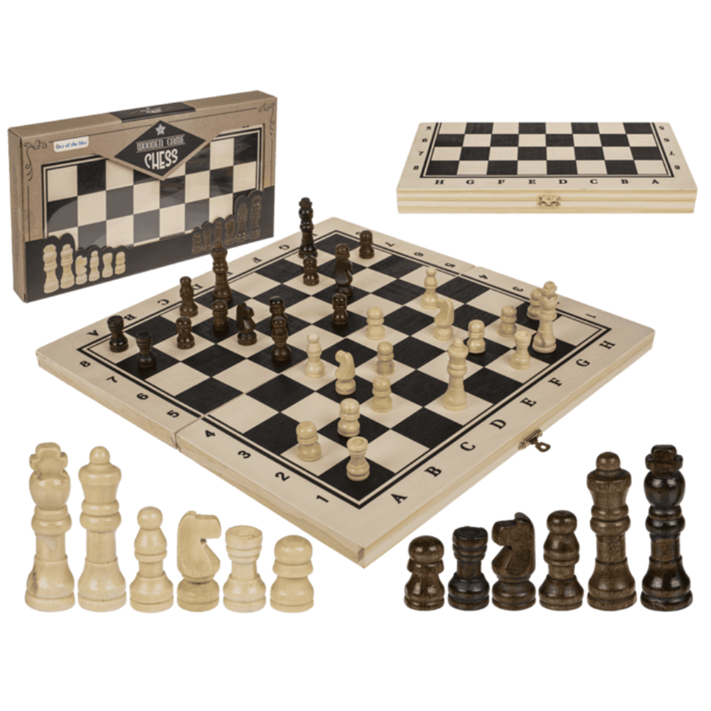 Jeu de société en bois, échecs. 34x34 cm.