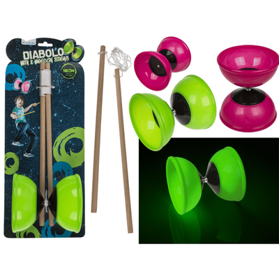 Diabolo avec 2 bâtons, brille dans le noir.