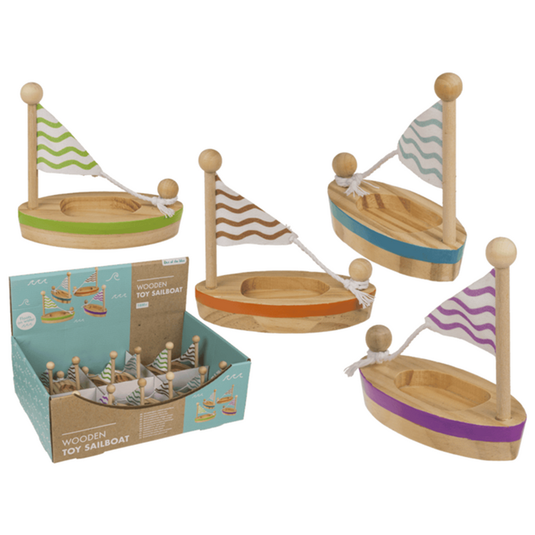 Bateau jouet en bois Dsp. 11,5x5,5cm.
