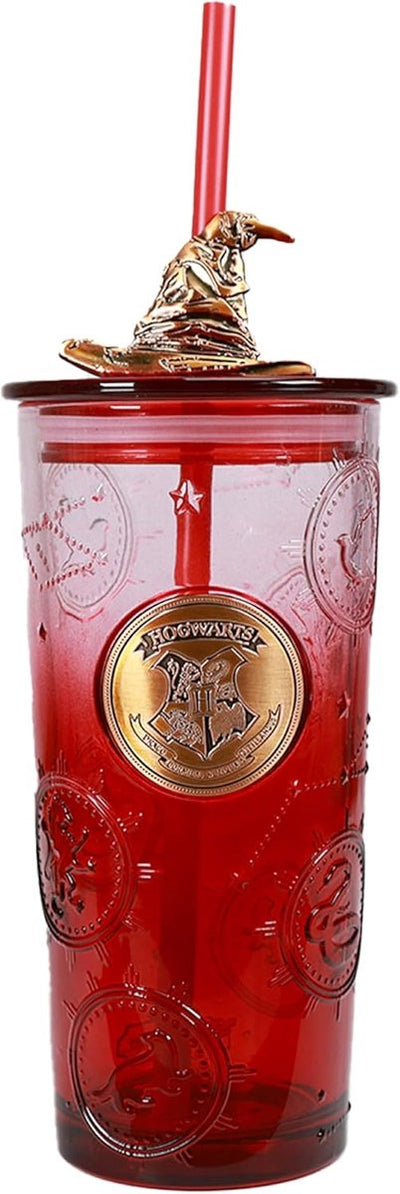 Tasse en verre Harry Potter avec couvercle et paille - cadeau magique.