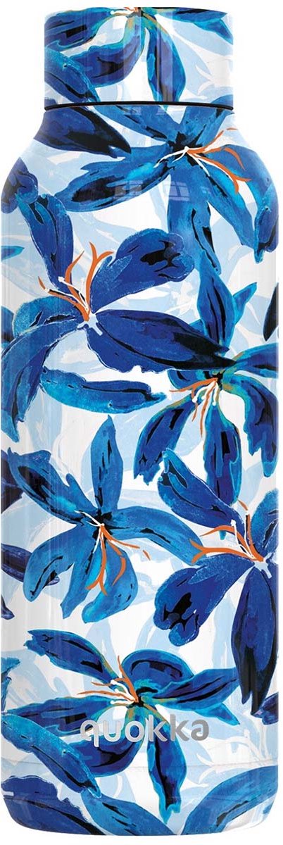 Quokka, bouteille isotherme 510 ml double paroi décor floral hibiscus, turquoise